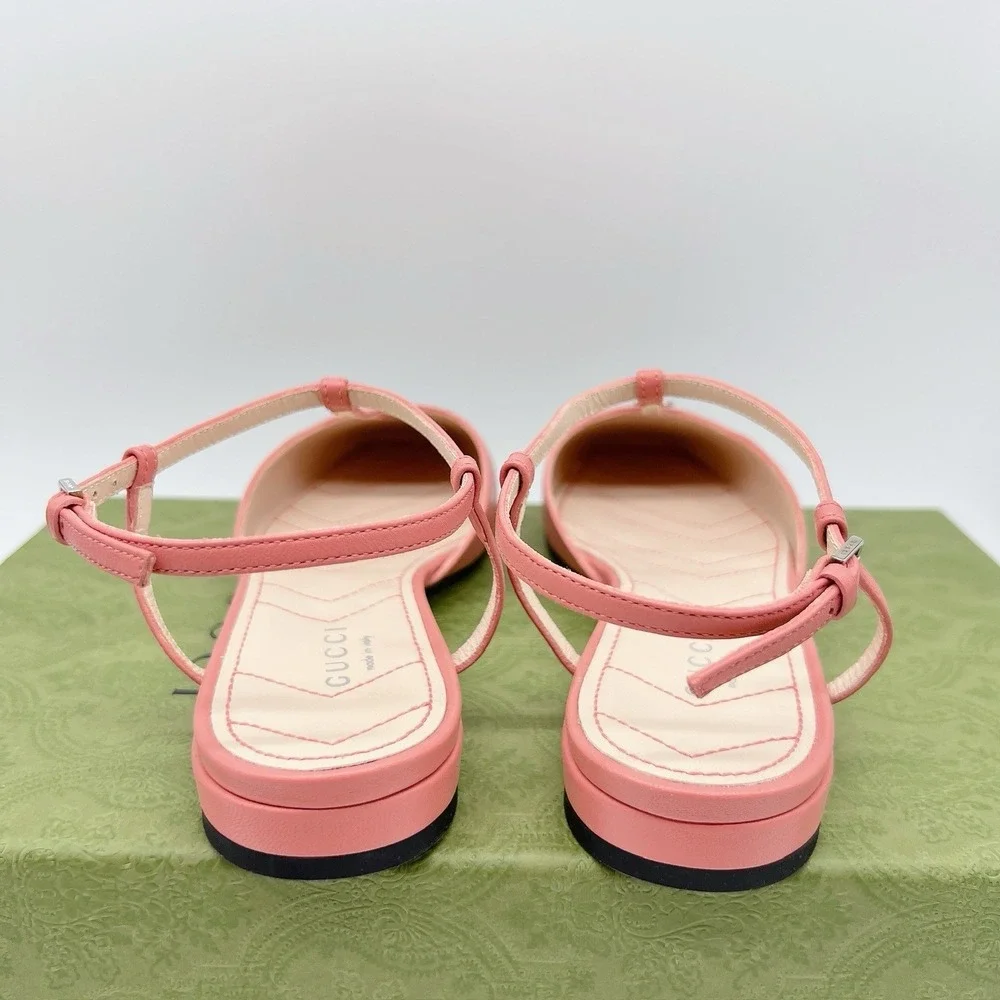 GUCCI Womens Ballet Flat DOUBLE G INTERLOCKING LOGO Slingback Pink Leather EU 36 - Picture 9 of 14